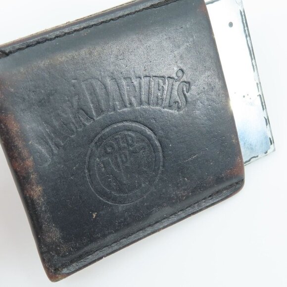 Vintage Jack Daniels Leather Sleeve Pocket Glass Mirror Travel Accessory Retro - Picture 2 of 7